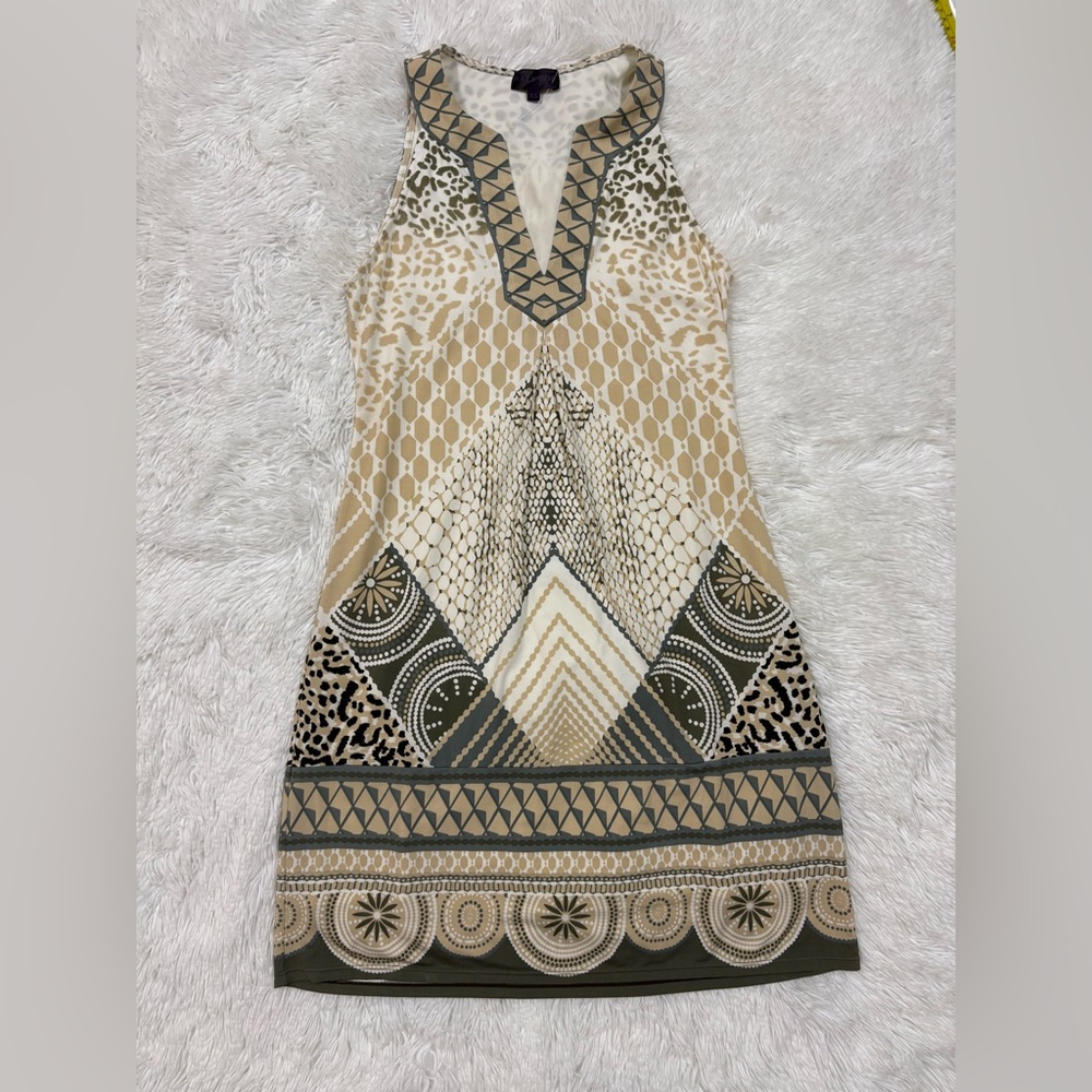 Hale Bob Beige and Black Geometric Midi Dress